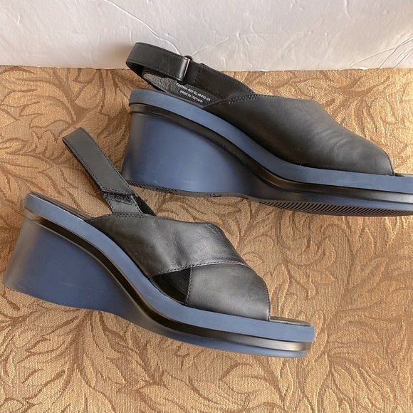 🌹Camper women’s Kyra wedge sandal, casual, open toe slingbacks leather black 10 - Picture 6 of 17
